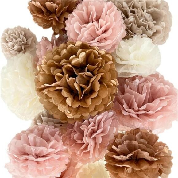 Boho Tissue Paper Pom Poms Set of 20 Bridal Baby Shower Party Decorations - Picture 1 of 7
